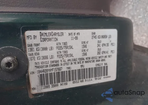 2000 Dodge Durango из США, поврежденный, VIN 1B4HR28YXYF157667